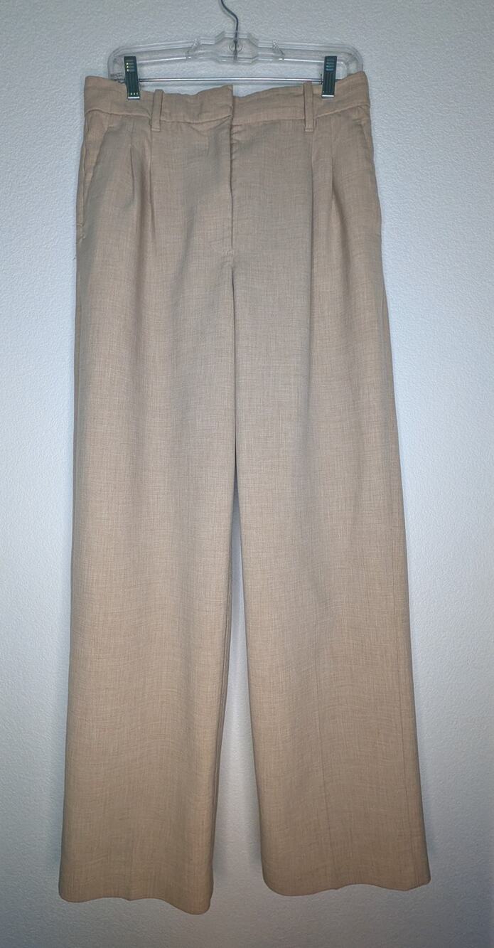 Aritzia Wilfred Women's Wide Leg Trousers 10 Tan Office Professional Academia